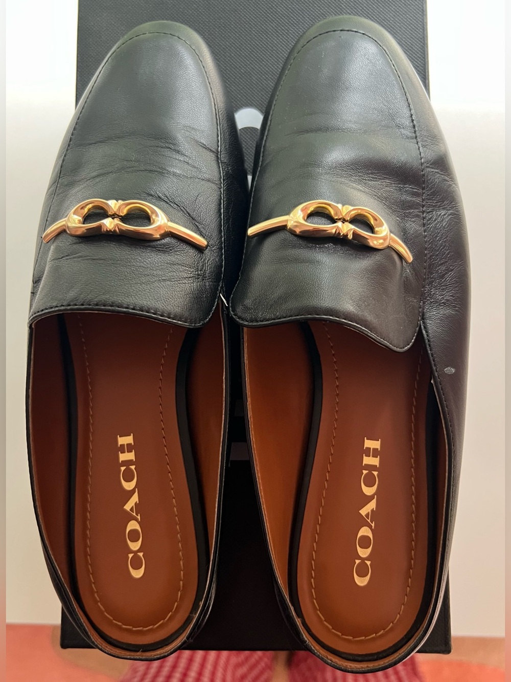 Coach Black Leather Loafers with Gold Bit Hardware